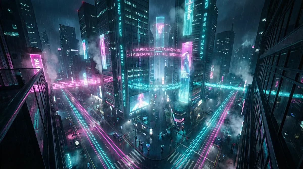 宫下玲奈 竖屏短剧平台首页背景 - 赛博朋克都市夜景